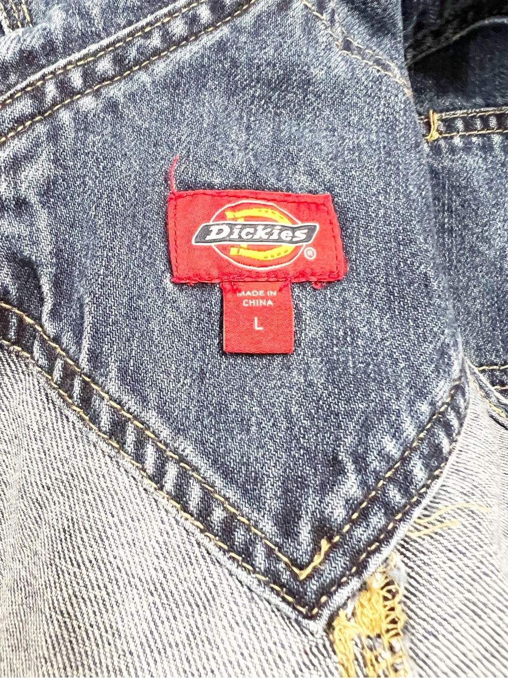 Dickies Womens Medium Wash Classic Denim Roll Hem Shortall Size Large - Picture 7 of 8